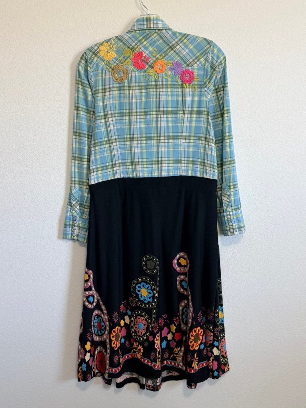 Ivy Jane Long Sleeve Floral Embroidered Plaid Top Stretch Skirt Dress Size S. - Picture 2 of 9